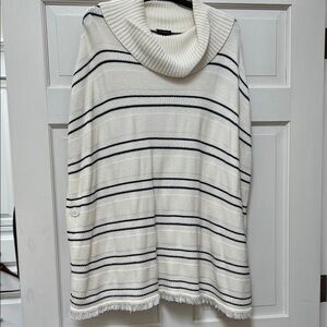 Talbots Cream and Black Striped Cowl Neck Sweater